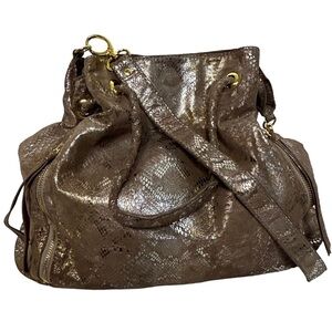 Helena De Natalio Metallic Gold Shimmer Snake Print Shoulder Bag